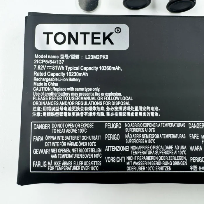 Tontek 10230 mAh L23M2PK0 battery detail view