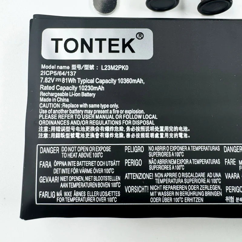 Tontek 10230 mAh L23M2PK0 battery detail view